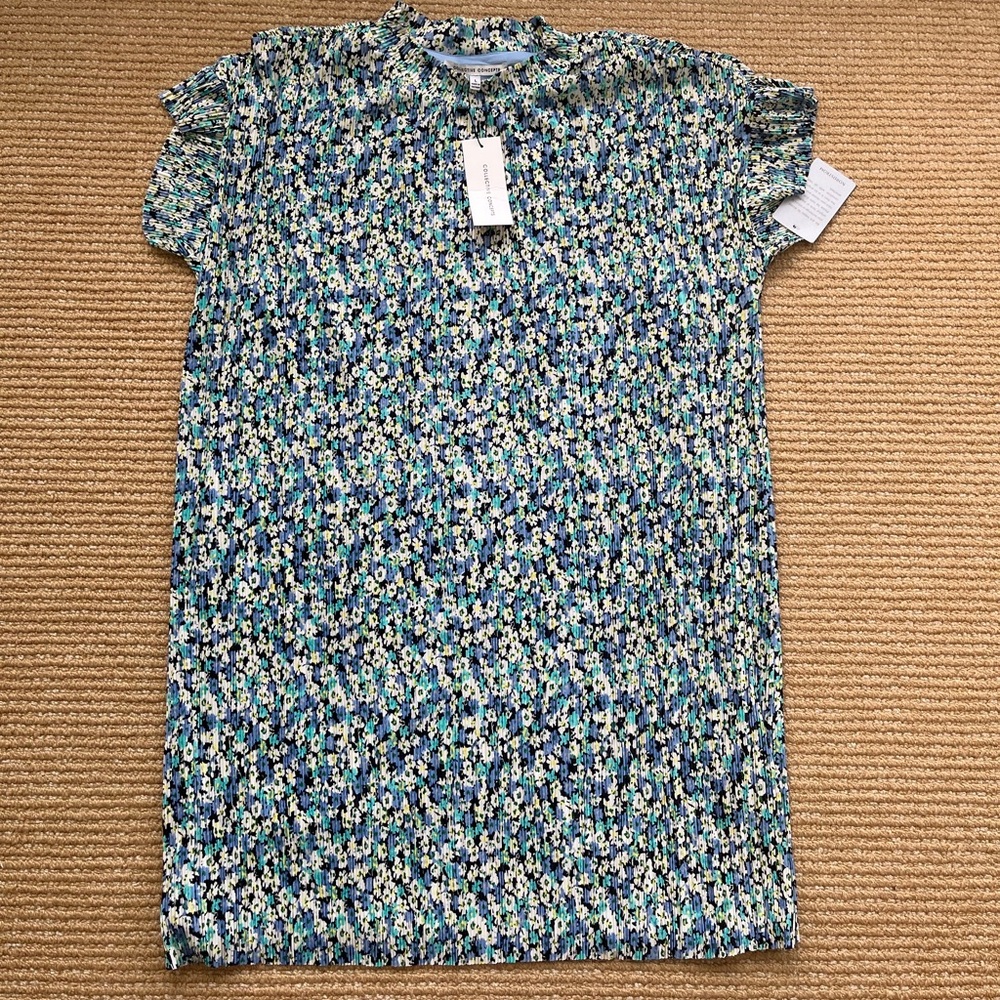 ❌ SOLD Collective Concepts Womens Crinkle blue Green Mock Neck Shirt Dress NWT